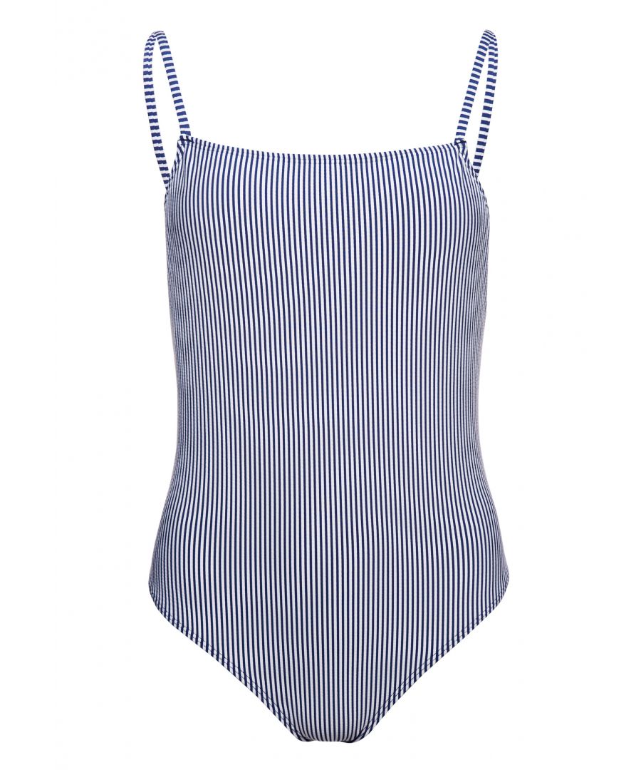 For a sophisticated look around the pool, the Seersucker Scooped Swimsuit features a low back, elasticated underbust, and removable padding in the cups.Adjustable strapsSeersucker textureRemovable padding in the cupsElasticated underbustSignature logo badgePlease note due to hygiene reasons, we are unable to offer an exchange or refund on swimwear, unless they are sealed in their original packaging. This does not affect your statutory rights.