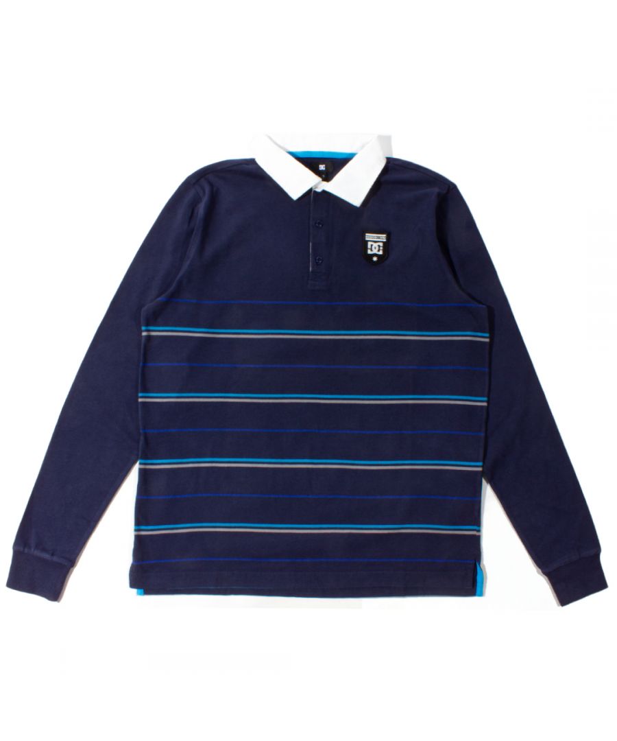 dc shoes mens navy rugby stripe long sleeve polo shirt cotton - size medium