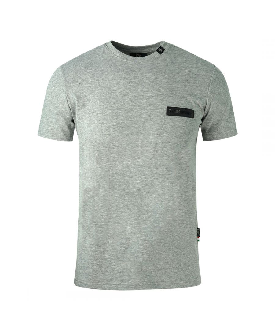 Philipp Plein Sport Leather Patch Logo Grey T-Shirt. Philipp Plein Sport Grey T-Shirt. Stretch Fit 95% Cotton, 5% Elastane. Made In Italy. Plein Branded Badges. Style Code: TIPS121 94