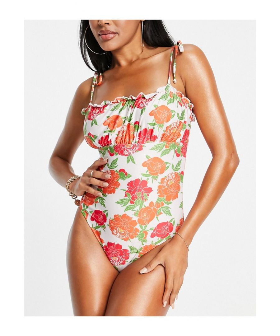 Swimwear & Beachwear by ASOS DESIGN Just add water Floral design Square neck Tie straps Brief cut Sold by Asos