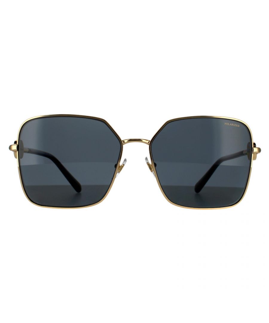 Versace Square Womens Gold Dark Grey Polarized  Sunglasses Versace are a oversized square shape style crafted from lightweight acetate. Adjustable nose pads and Plastictemple tips ensure personalised comfort. The slender temples feature the Medusa head logo for brand authenticity.