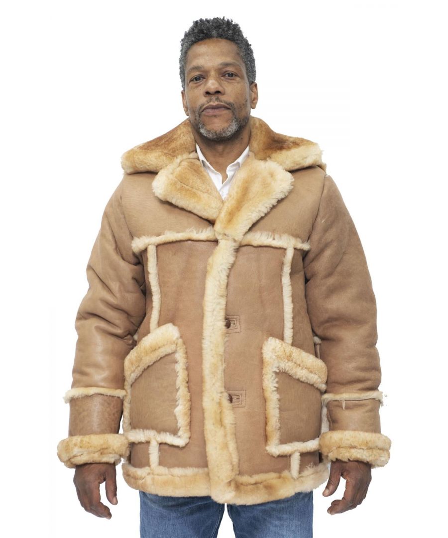 Infinity Leather Mens Men’s Designer Winter Sheepskin Fur Coat-Zaragoza - Beige - Size X-Large