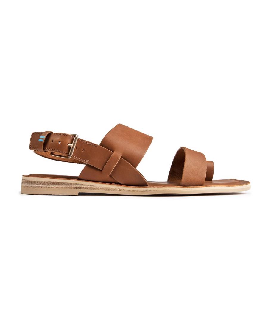 Womens tan Toms freya sandals, manufactured with suede and a rubber sole. Featuring: cushioned leather insole, lightweight construction and adjustable buckle closure.