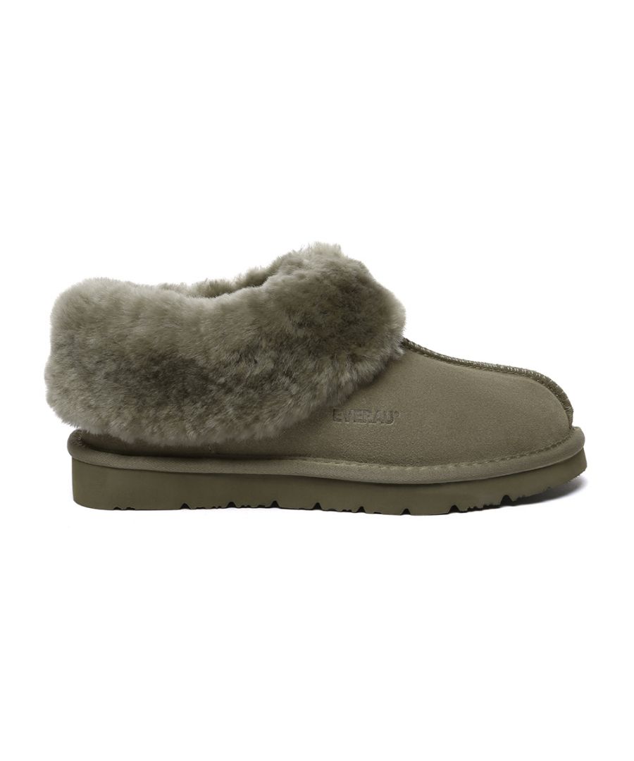 EverAU Australia Womens EVER AU Women Ibis Slippers - Brown/Green Suede - Size UK 7