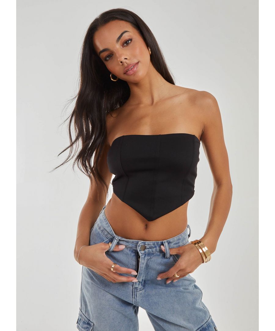Pink Vanilla Womens Seam Detail Corset Crop Top - Black - Size 6 UK