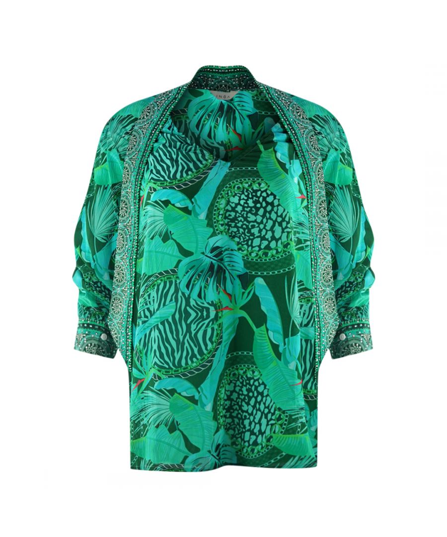 Inoa Womens Valdivian Rainforest 1202114 Green Long Sleeve Blouse Silk Shirt - Size 10 UK