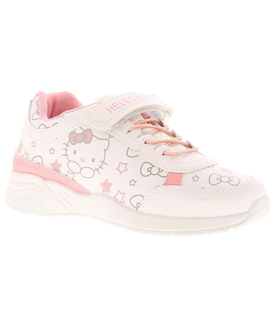 Hello Kitty Betty Younger Girls Running Shoes & Trainers White. Manmade Upper. Fabric Lining. Synthetic Sole. Childrens Character Branded Hello Kitty Girls Sparkle Glitter Casual.
