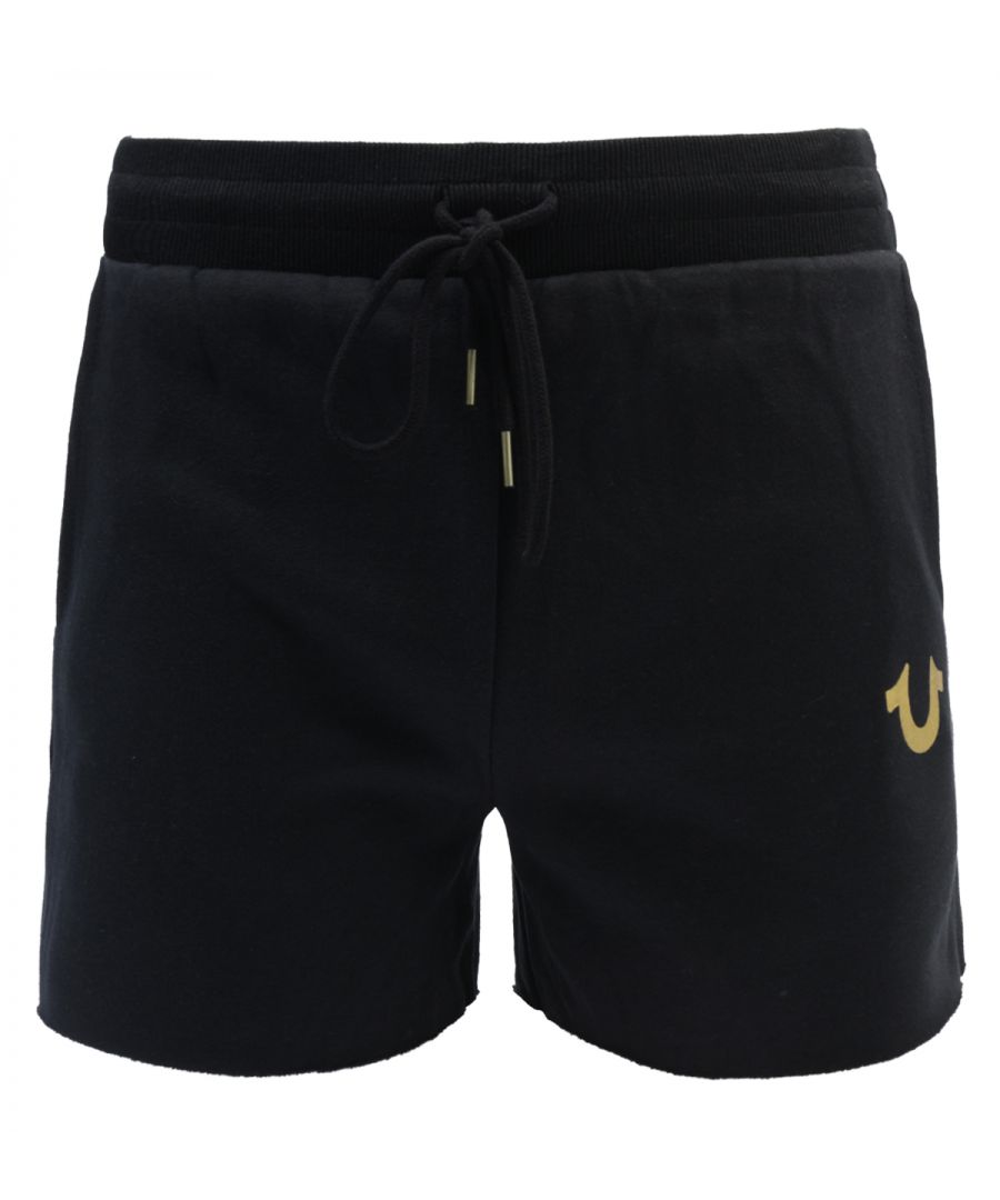 True Religion sweatshort met hoefijzer in folieprint voor dames, zwart