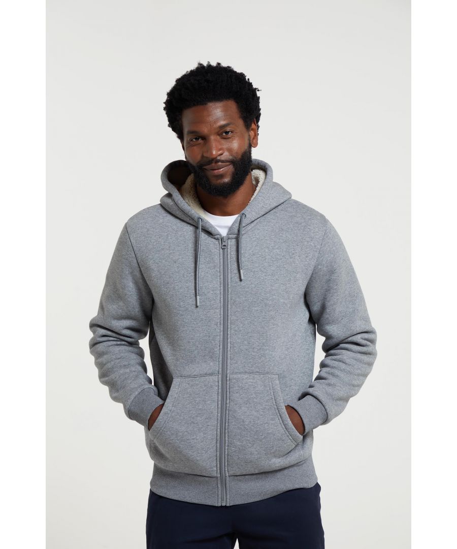 Mountain Warehouse Mens Dalton Borg Lined Full Zip Hoodie (Grey) - Size 2XS - Secret Sales