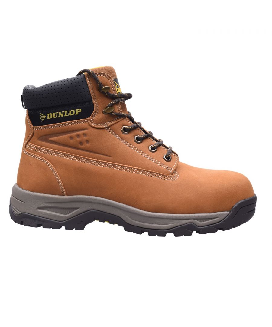 Dunlop Safety On Site Boots Mens The Dunlop Safety On Site Boots will keep you safe and protected whilst on site, thanks to the steel toe cap for superb toe protection complete with a oil resistant and anti slip sole with added traction for great grip on difficult surfaces. These mens safety boots have a full laced fastening with a padded ankle collar and tongue for added comfort complete with a mesh lining for added breathability. Invest in these Dunlop Safety On Site Boots Mens, do not miss out. > Mens safety boots > Lace fastening > Padded ankle collar > Mesh lining > Steel toe cap > Regular fit > True to size > Lightweight > Classic > Logo > Oil Resistant sole > Anti Slip sole > Rubber lugs to outsole > Toecap impact protection: 200 Joule > Compression (Crushing rating): 15,000 Newton > EN ISO 20345 (SB) > Dunlop branding > Leather upper, Textile inner, Synthetic sole