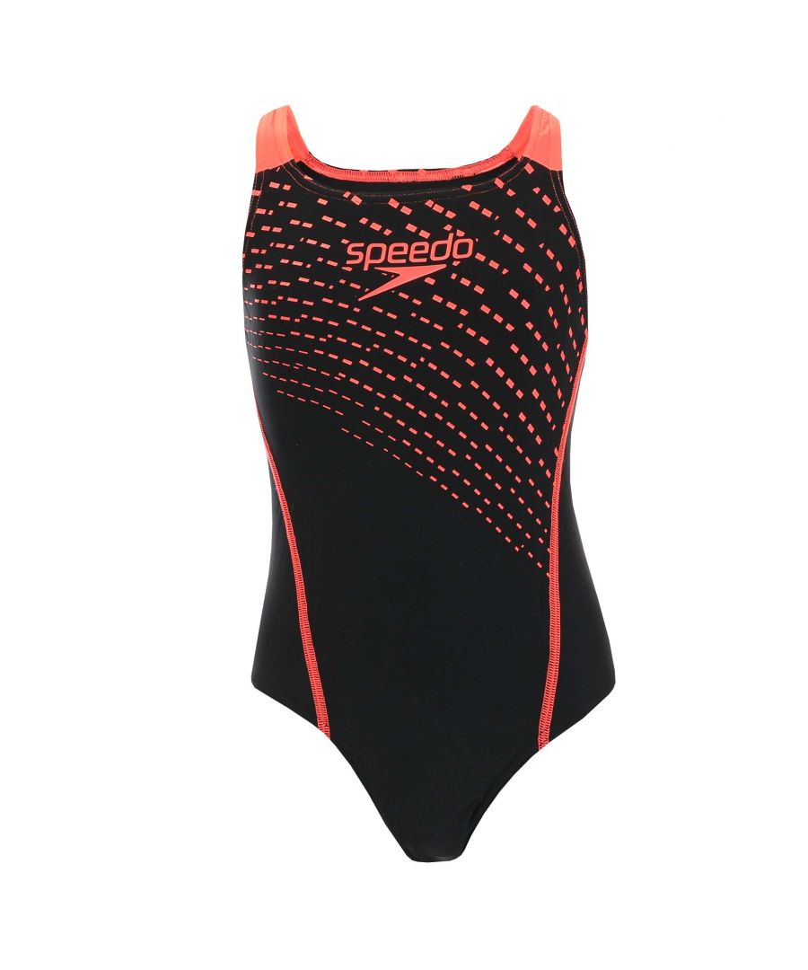 Speedo Girls Girl's Eco Endurance Medalist Swimsuit in Black Red - Size 5-6Y