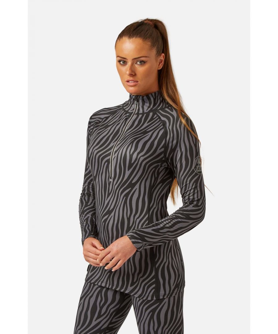 Surfanic Womens Cozy Limited Edition Zip Neck Baselayer Black Zebra - Black & Silver - Size 12 UK