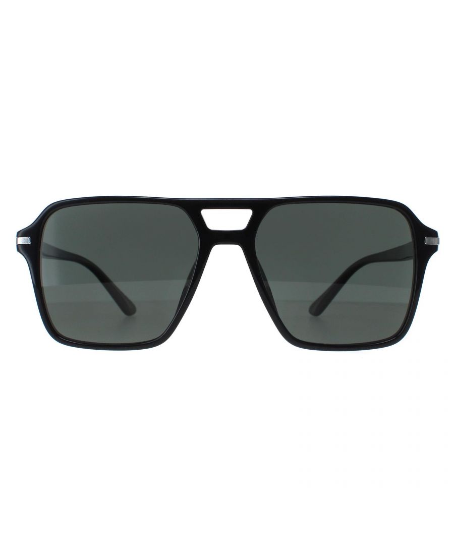 Prada Aviator Mens Black Green Polarized PR20YS  Sunglasses are a sleek design made of high-quality acetate material that ensures durability and comfort. The temples are adorned with the iconic Prada logo, adding a touch of sophistication. These sunglasses are perfect for any occasion, whether it's a day out in the sun or a night out on the town.