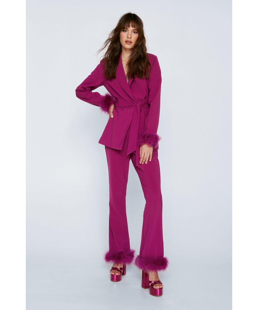 NastyGal Womens Feather Trim Co-ord Flared Trousers - Berry - Size 8 Regular