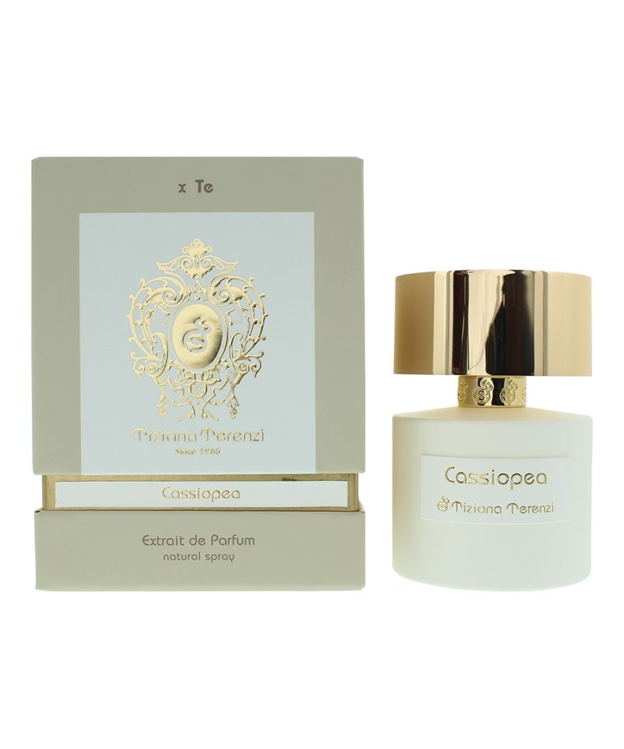 Tiziana Terenzi Cassiopea is a celestial and ethereal, chypre floral fragrance, launched in 2015, that embodies the mystical beauty of the night sky. The fragrance opens with a celestial burst of passionfruit, cassis, lemon and fern, creating a luminous and invigorating introduction. The heart reveals an enchanting floral symphony. Delicate and intoxicating rose petals blend with carnation and lily-of-the-valley, creating a captivating and feminine bouquet. The base notes bring depth and sensuality, leaving a lasting impression. Tonka bean mixed with the creamy and comforting embrace of sandalwood, creating a warm and inviting foundation, while subtle hints of musk add a touch of seduction, leaving a lingering trail that is both alluring and mysterious.