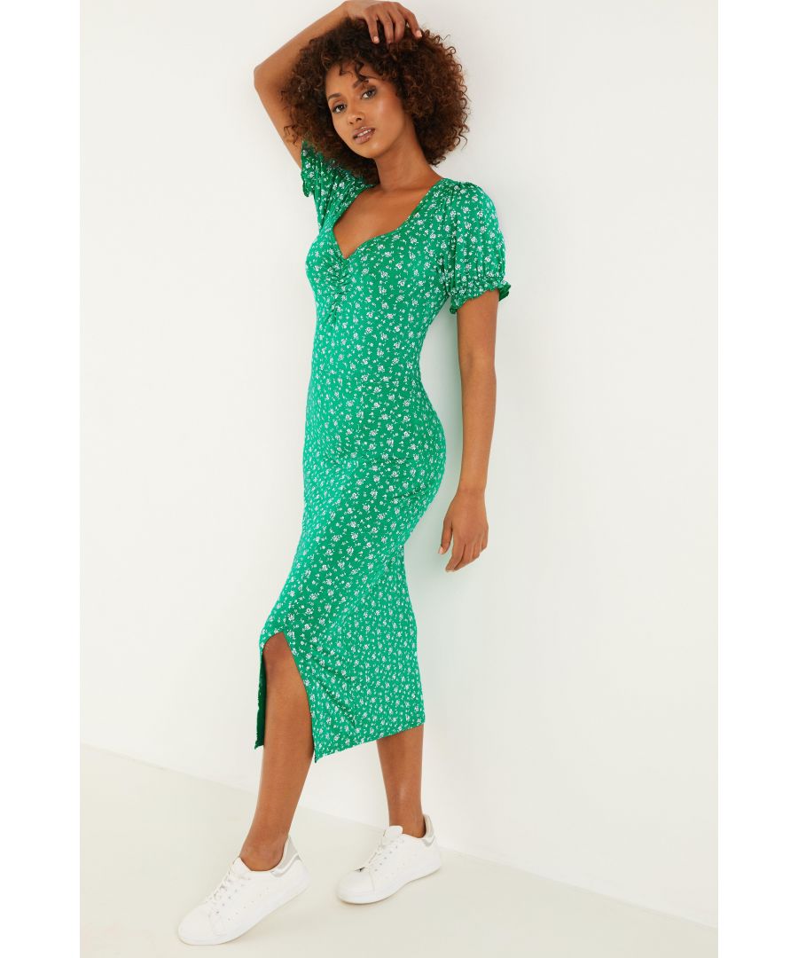 Image for Green Floral Midi Dress