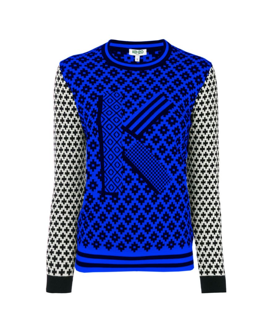 men's cotton crew neck sweater with blue and black geometric print Buy the assortment from our online wholesale