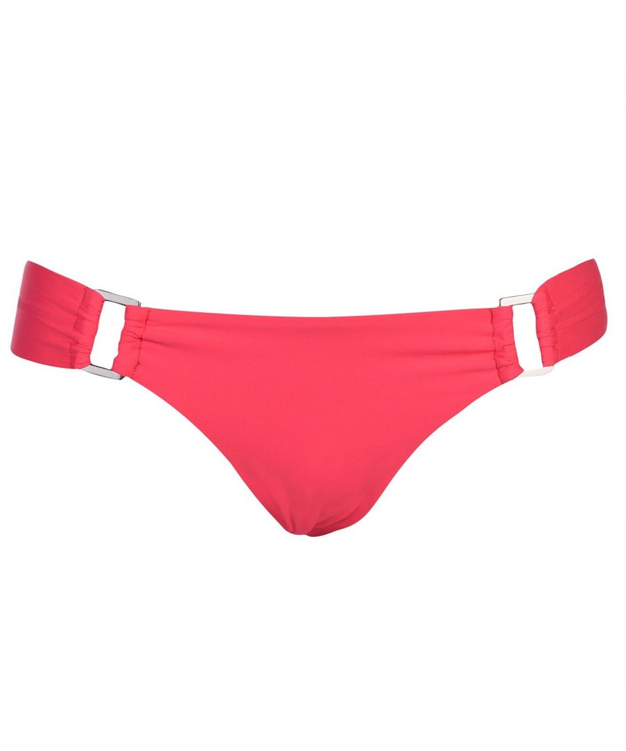 <h2> ONeill Hipfit Bikini Bottoms Ladies </h2>\nThese ONeill Hipfit Bikini Bottoms are designed with an elasticated waistband and hidden seams. They have metal detail to the waist for a stylish look and are a lightweight construction. These bottoms are fully chlorine resistant in a block colour and are complete with ONeill branding.\n\n> Bikini bottoms\n> Elasticated waistband\n> Hidden seams\n> Metal detail to waist\n> Lightweight\n> Chlorine resistant\n> Block colour\n> ONeill branding\n> Shell: 87% polyamide, 13% elastane\n> Lining: 100% polyester\n> Machine washable\n> Keep away from fire