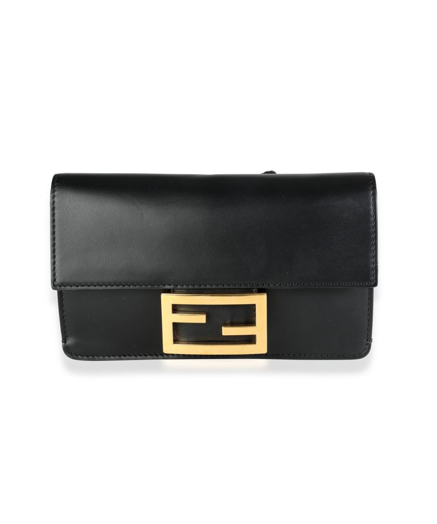 VINTAGE, RRP AS NEW\nThe fendi mini flat baguette makes for a perfect piece to carry for casual strolls, but can be dressed all the way up to a nice evening bag. seen here in black calfskin, and a fendi 'strap you' strap, as opposed to the original pequin motif strap.size: minidimensions: 7.5 x 4.5 x 1.3strap length: 15-24includes: dustbagcirca: 2019made in: italysku: 114505
