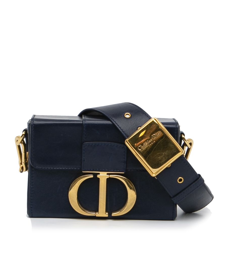 VINTAGE. RRP AS NEW. The 30 Montaigne features a leather body, a flat leather shoulder strap, a magnetic snap closure, and an interior slip pocket.Exterior Back Scratched. Exterior Top Scratched. \n\nDimensions:\nLength 17cm\nWidth 24cm\nDepth 7cm\nShoulder Drop 52cm\n\nOriginal Accessories: Dust Bag, Authenticity Card\n\nColor: Blue x Dark Blue\nMaterial: Leather x Calf\nCountry of Origin: Italy\nBoutique Reference: SSU202627K1342\n\n\nProduct Rating: VeryGoodCondition\n\nCertificate of Authenticity is available upon request with no extra fee required. Please contact our customer service team.
