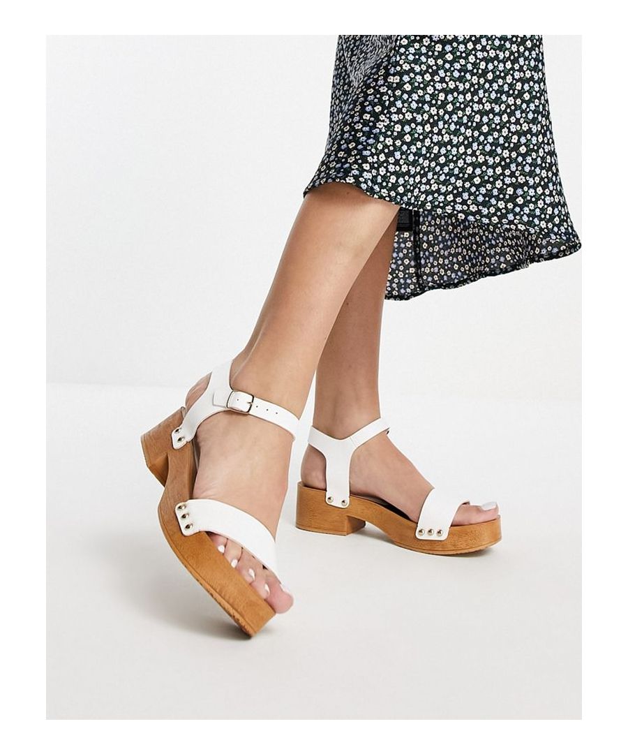 Sandals by ASOS DESIGN Free your feet Adjustable strap Pin-buckle fastening Peep toe Chunky sole Mid block heel  Sold By: Asos