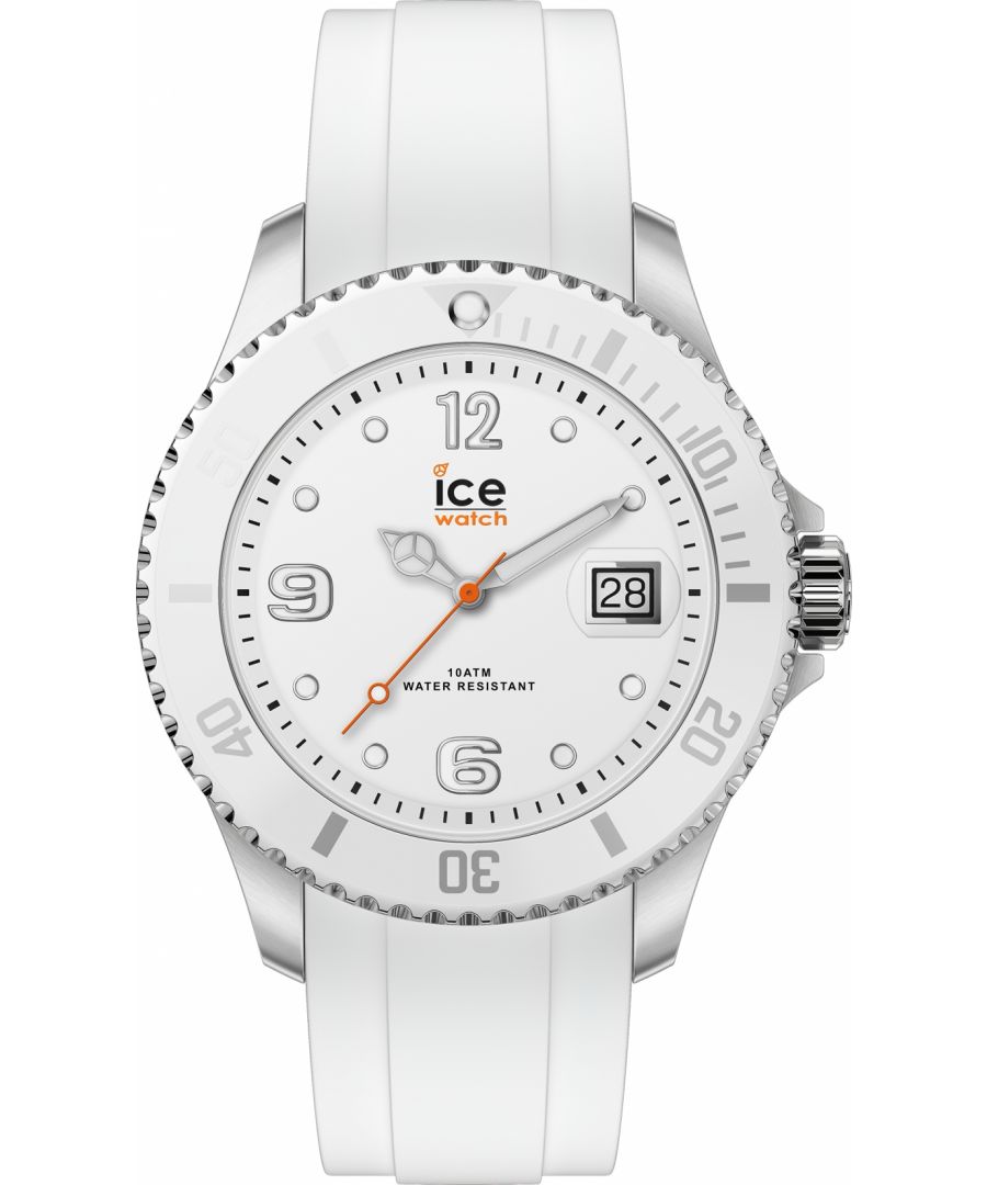 This Ice Watch Steel Analogue Watch for Men is the perfect timepiece to wear or to gift. It's Silver 48 mm Round case combined with the comfortable White Silicone will ensure you enjoy this stunning timepiece without any compromise. Operated by a high quality Quartz movement and water resistant to 10 bars, your watch will keep ticking. This watch is great with both casual and dressy wear, this watch will always attract attention to your wrist! Comes with a Turn-able bezel. The watch has a Calendar function: Date, Luminous Hands, Luminous Numbers. High quality 21 cm length and 22 mm width White Silicone strap with a Buckle. Case diameter: 48 mm, case thickness: 14 mm, case colour: Silver and dial colour: White.