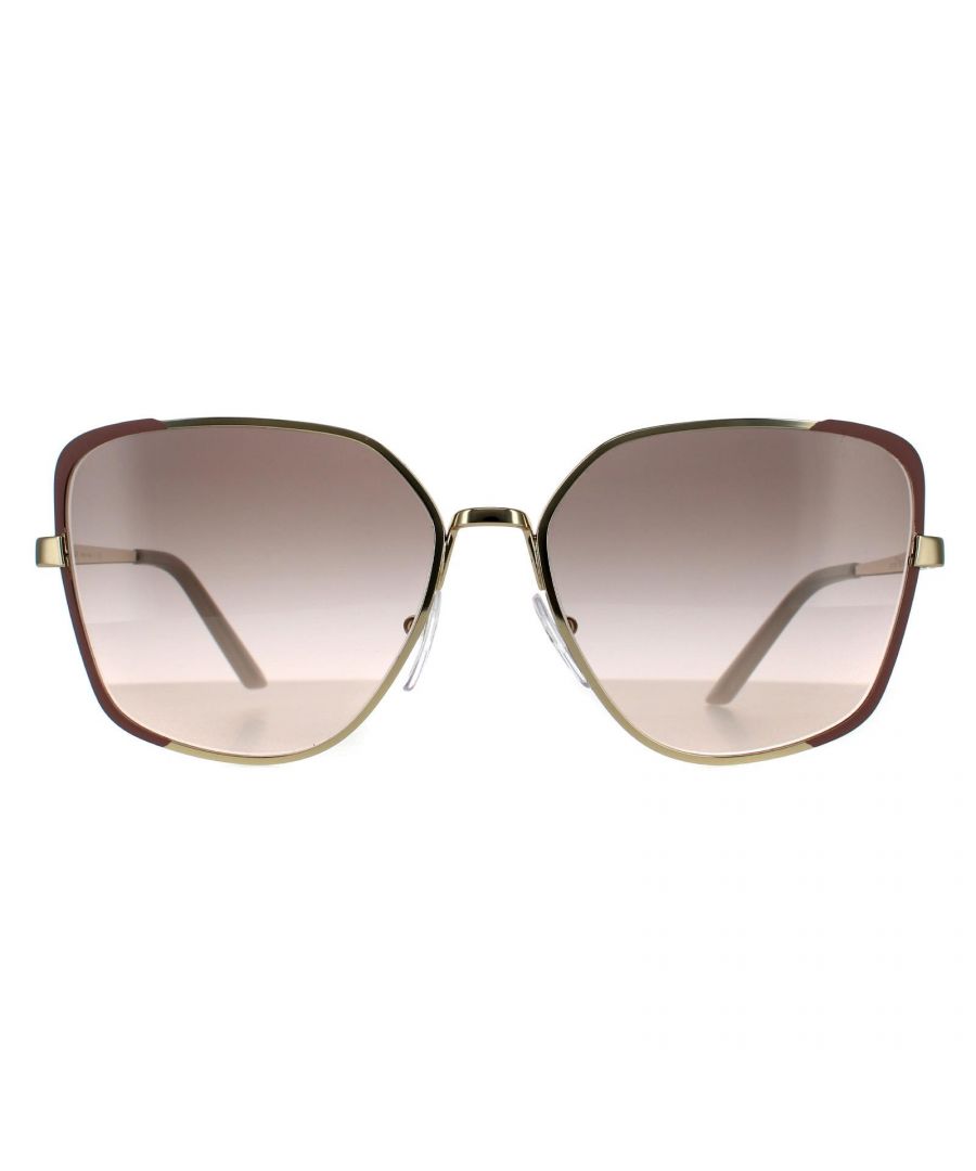 Prada Rectangle Womens Pale Gold and Matte Pink Pink Gradient Grey  Sunglasses Prada are a oversized square frame front crafted from lightweight acetate. The flat Metaltemples feature an engraved Prada logo for brand authenticity.