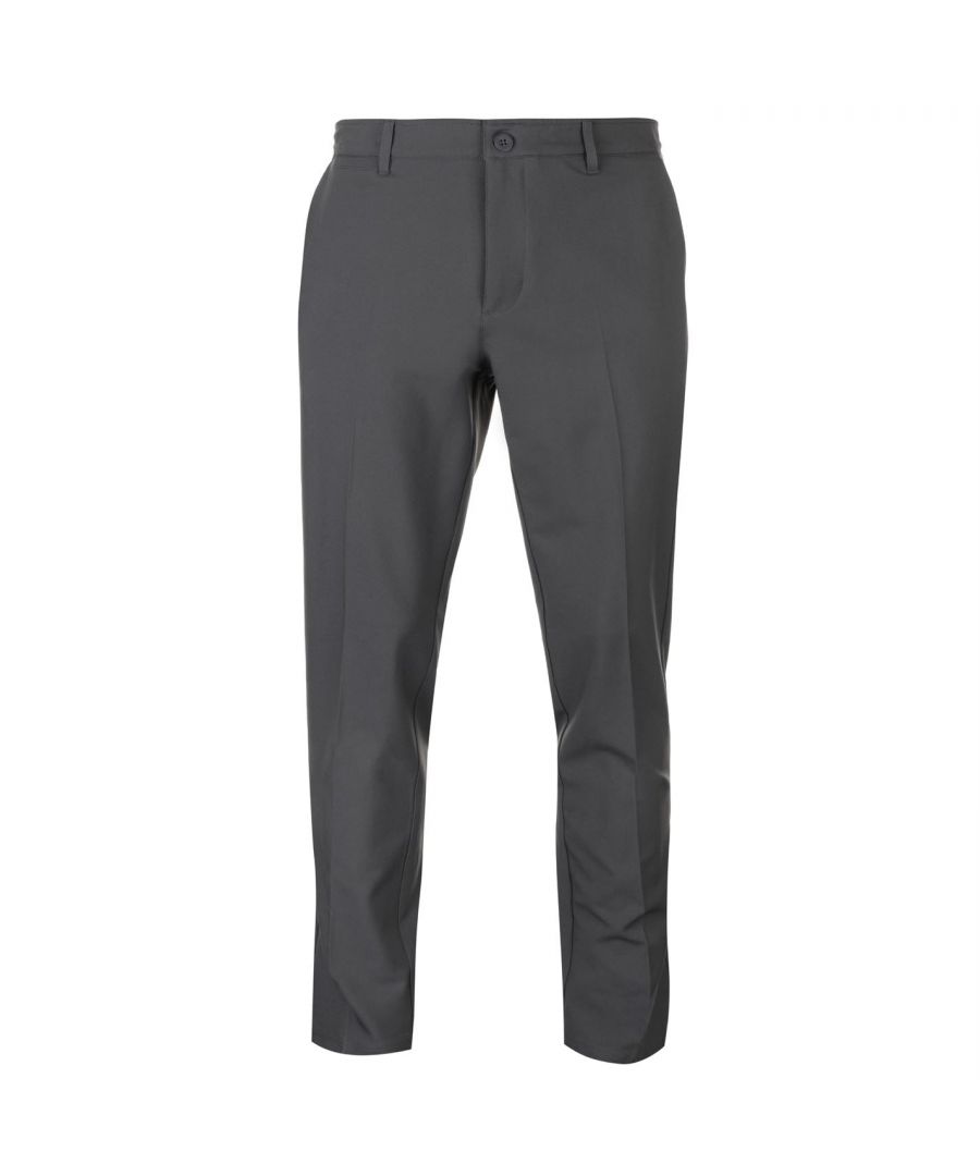 <strong> Slazenger Performance Golf Trousers Mens </strong><br><br> \nThese Slazenger Performance Golf Trousers are crafted with a single button fastening waist and a zip up fly. They feature belt loops to allow additional adjustment and 4 open pockets for small possessions. These trousers are a straight cut, lightweight construction in a block colour. They are designed with an embroidered logo and are complete with Slazenger branding.\n\n<br><br>> Trousers\n<br>> Single button fastening waist\n<br>> Zip up fly\n<br>> Belt loops\n<br>> 4 open pockets\n<br>> Slim fit\n<br>> Lightweight\n<br>> Block colour\n<br>> Embroidered logo\n<br>> Slazenger branding\n<br>> 88% polyester, 12% elastane\n<br>> Machine washable