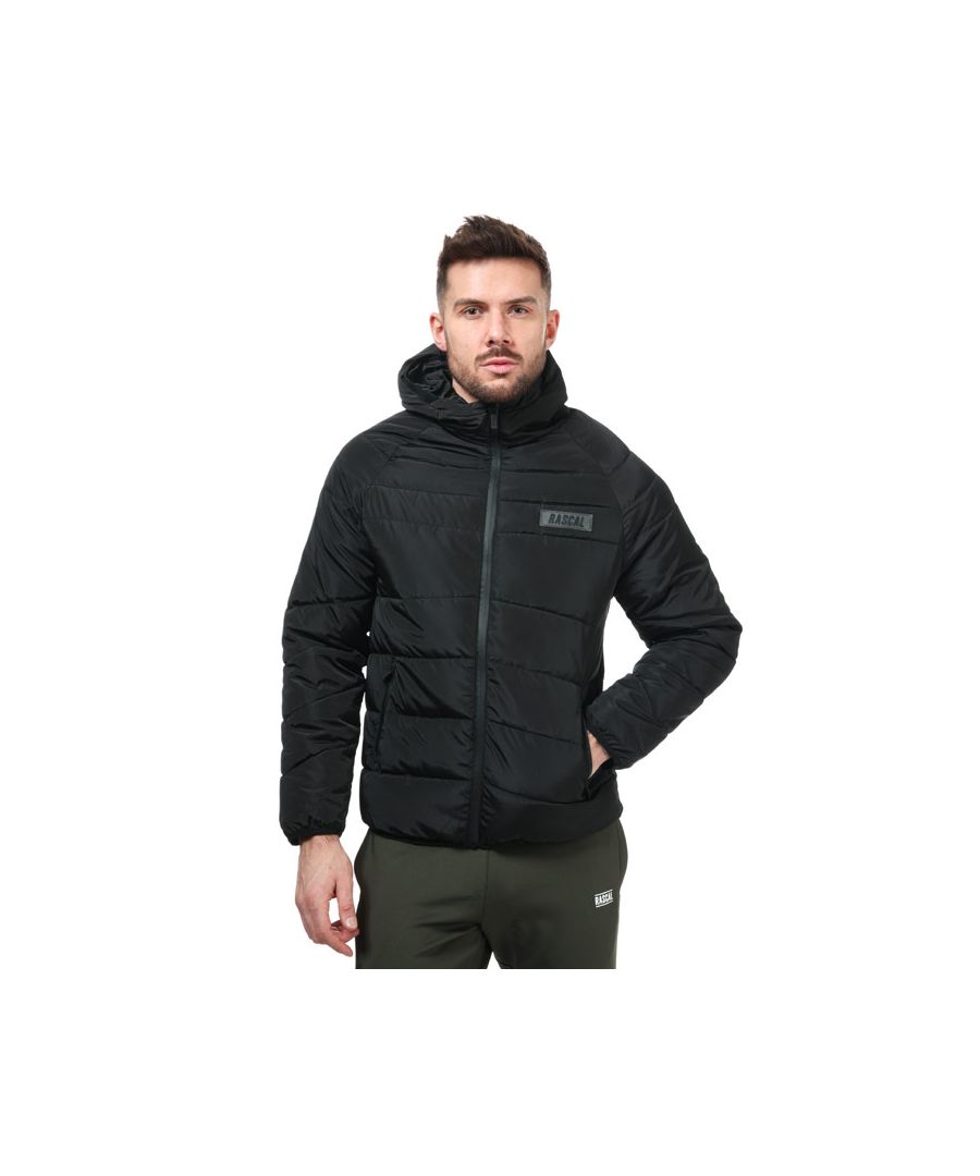 Mens Rascal Vision Quilted Jacket in black.- Fixed hood.- Full-length zip fastening.- Long sleeves.- Zipped side pockets. - Lightweight padding.- Raised rubber Rascal box branding to the chest.- 100% Polyester.  Machine washable. - Ref: RCLTM10985