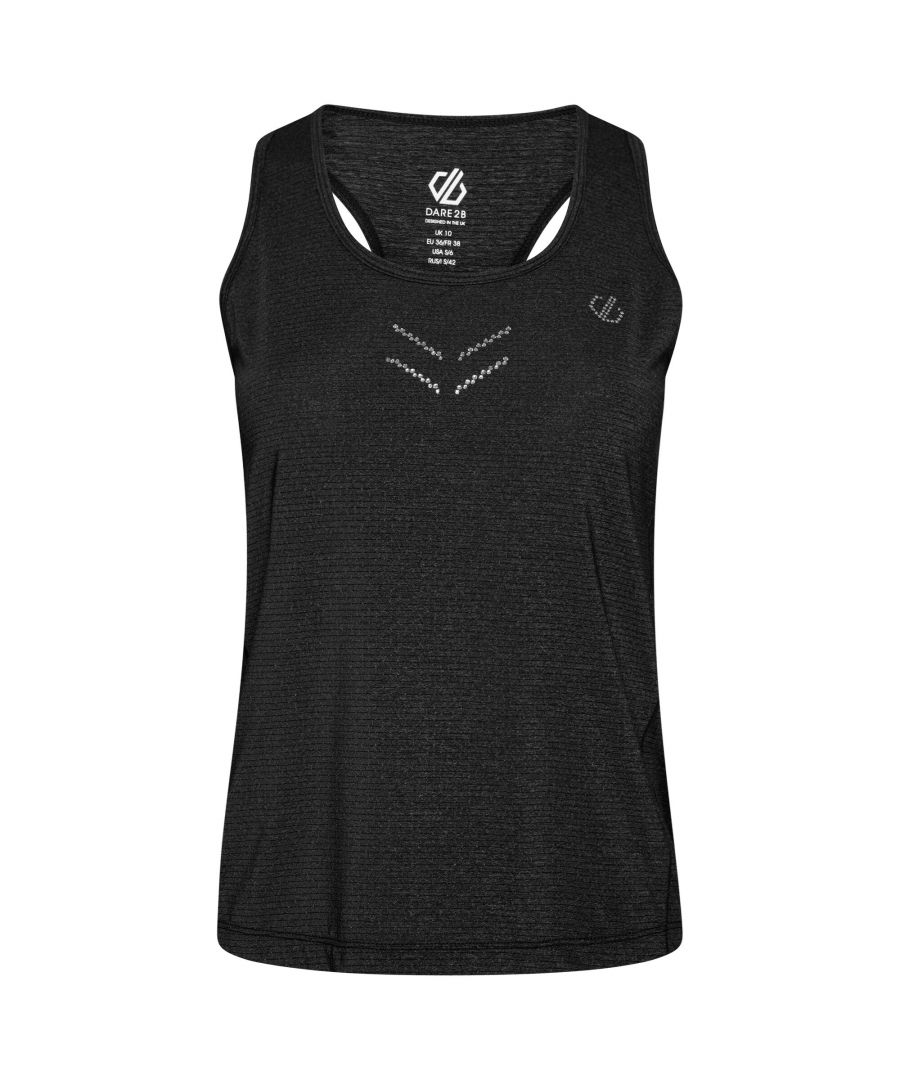 88% Polyester, 12% Elastane. Design: Logo, Plain. Neckline: Scoop. Sleeve-Type: Sleeveless. Fabric Technology: Anti-Odour, Lightweight, Moisture Wicking, Q-Wic Plus, Quick Dry. Embellishments: Preciosa Crystals.