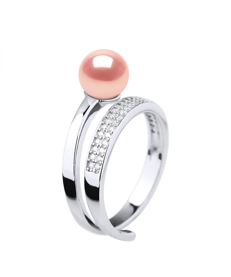 Ring Rush Genuine Freshwater Pearl Round 7-8 mm - Quality AAAA + - COLORI NATURAL ROSE - Paving oxides of zirconium - Adjustable from Size 48 to Size 62 - 925 Thousandth rhodium - 2 years warranty against manufacturing defects - delivered in a presentation case with a certificate of Authenticity and an International Warranty - All our jewels are made in France.