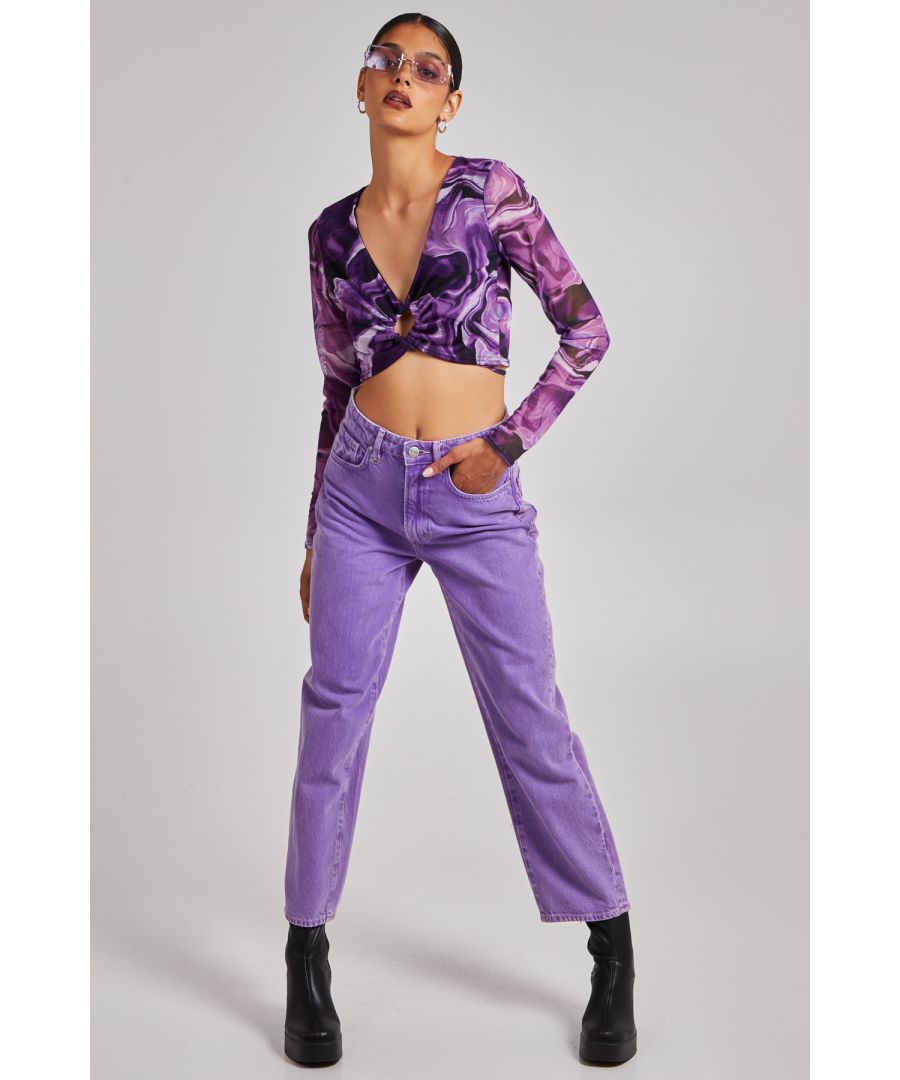 Pink Vanilla Womens Long Sleeve Marble Print Top - Purple - Size Large