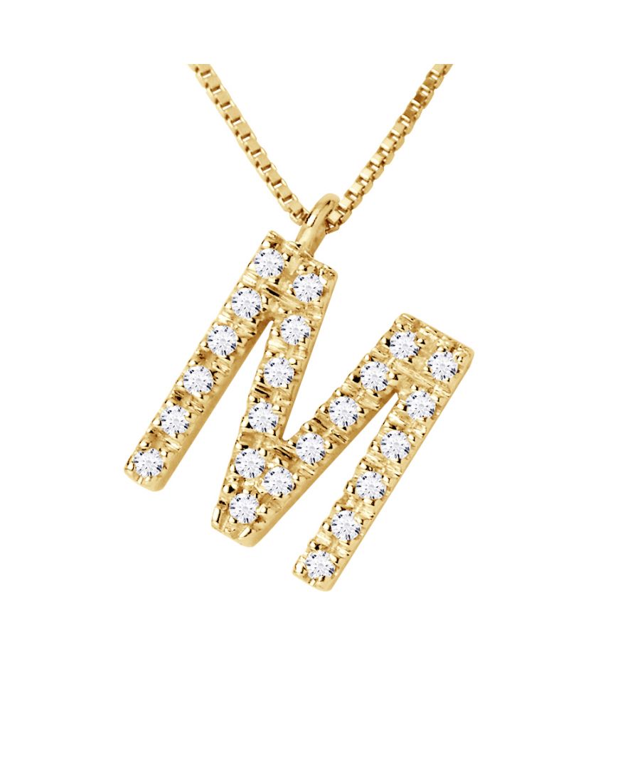Necklace Diamonds 0.12 cts - Letter M - Gold 750 ( 18 Carats) - HSI Quality - Venetian Style Chain -Length 42 cm, 16,5 in - Our jewellery is made in France and will be delivered in a gift box accompanied by a Certificate of Authenticity and International Warranty