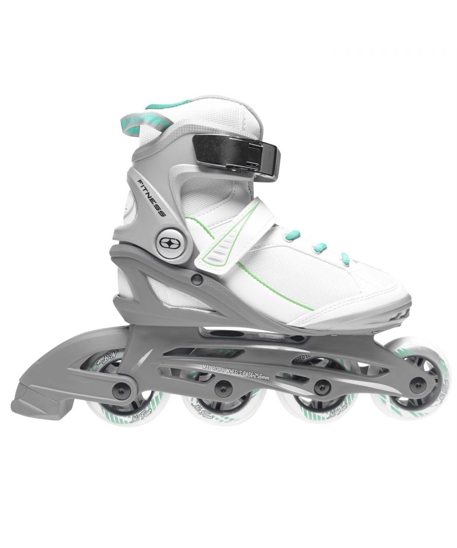 No Fear Ladies Fitness Skates - The No Fear Ladies Fitness Skates are great for anyone wanting to give skating a go and with the clasp fastening, full laced front and hook and loop tape strap providing great support. The skates also benefit from a separate liner to allow a comfortable skate.  > Womens Skates > Clasp fastening > Full aced front > Hook and loop tape strap > Soft inner liner > Back stopper > Performance fit > ABEC 5 bearings > Max 76mm wheels > No Fear branding > Upper and Sole: synthetic, Inner: textile