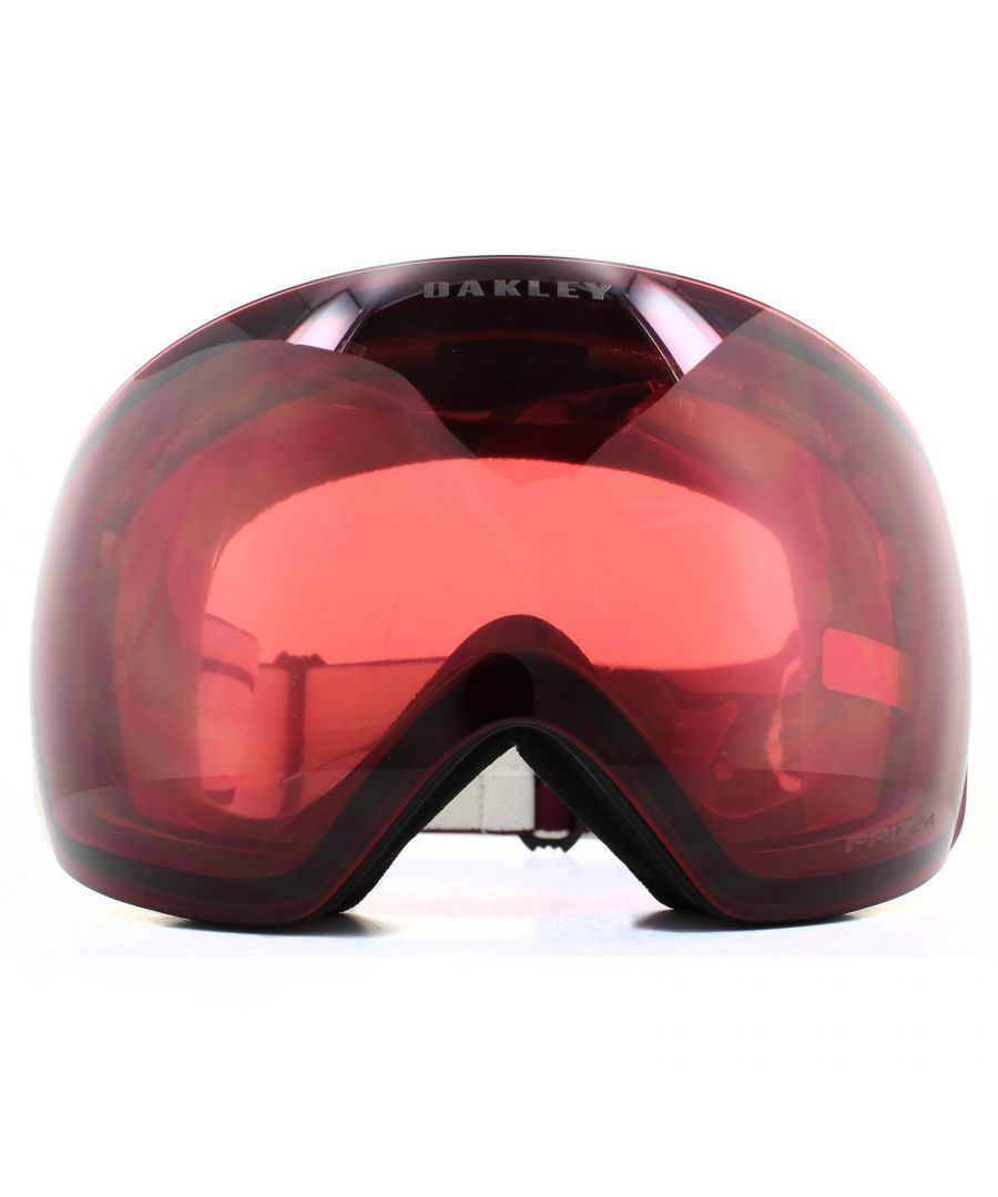 Oakley Ski Goggles Flight Deck OO7050-71 Vampirella Grey Prizm Snow Rose are the latest innovation in ski goggles from Oakley with a large rimless lens design which gives an unbelievably good view in all directions. They feature a ridgelock lens sub-frame attachment to allow lenses to be changed quickly and easily and small frame notches under the strap anchors allow space for normal glasses. Support is given for better airflow and the sleek frame and outrigger design is comfortable and helmet compatible.