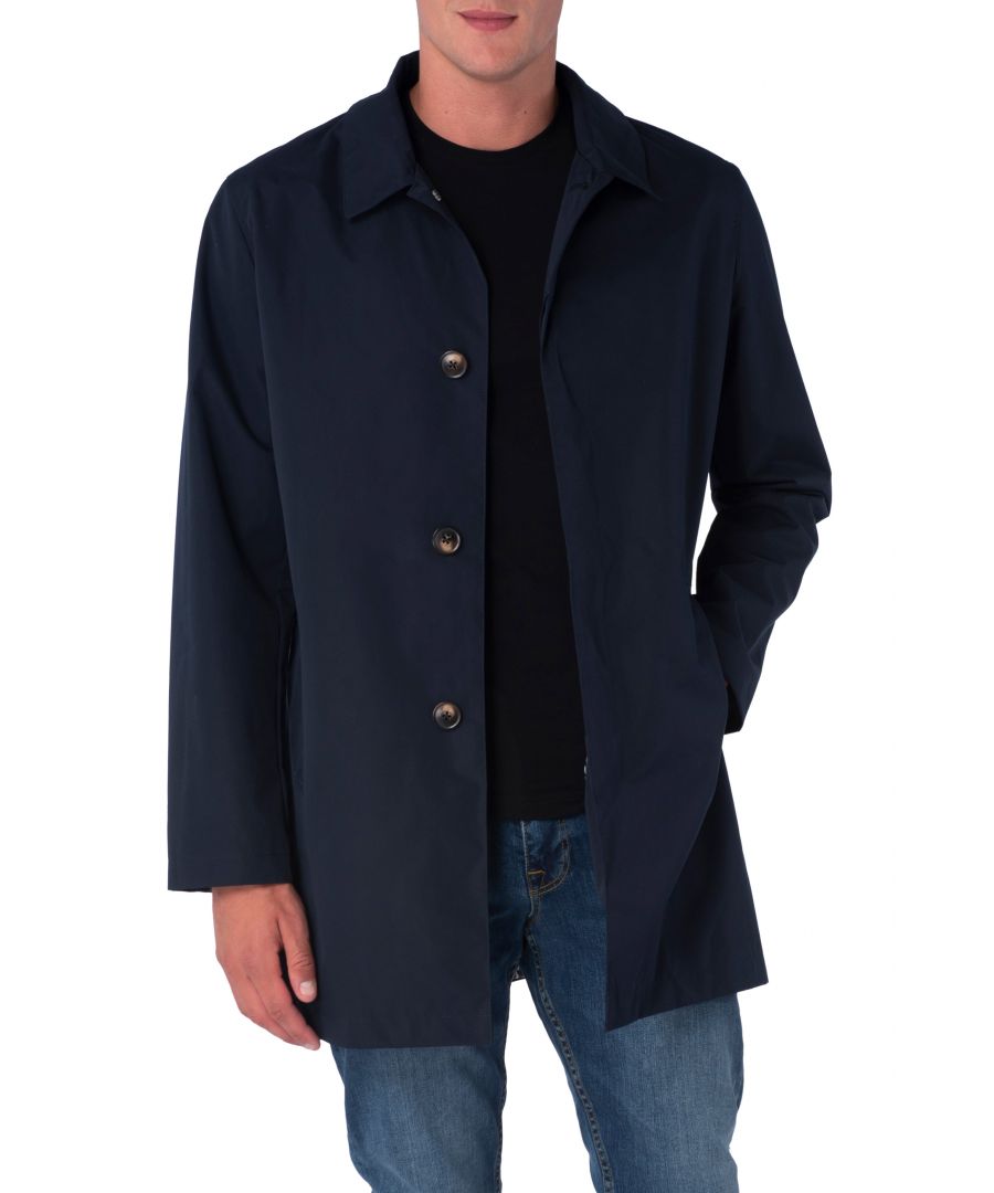 Harry Brown London Rain Mac. Four button fastening. Single vent. Two front pockets and 1 lining pocket. Machine washable. 100% polyester. Lining 100% polyester.