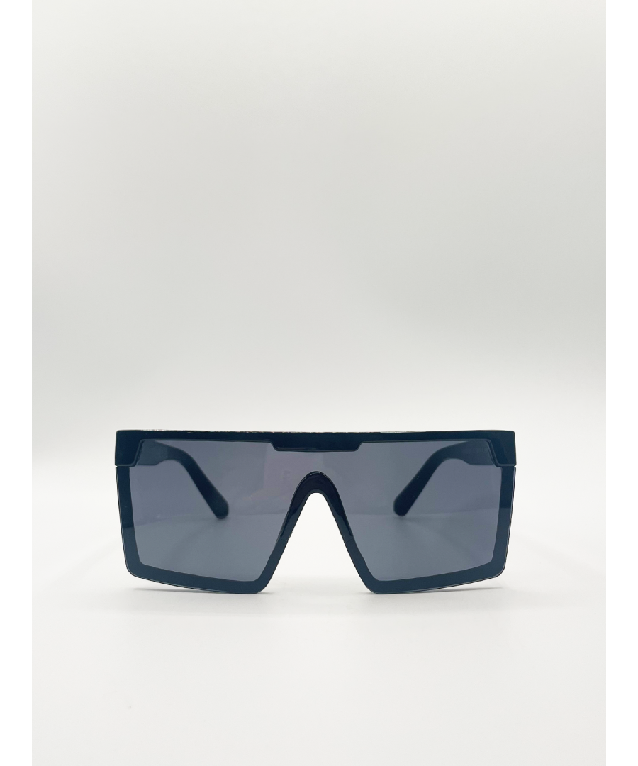 Svnx Womens Black Oversized Flat Top Square Frame Sunglasses - One Size