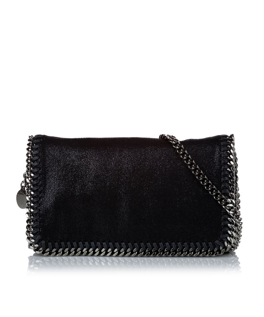 VINTAGE. RRP AS NEW. The Falabella crossbody bag features a faux leather body, a silver-tone chain strap, a front flap with magnetic snap button closure, and an interior slip pocket.Exterior front is discolored. Exterior back is discolored.\n\nDimensions:\nLength 13cm\nWidth 21cm\nDepth 3cm\nShoulder Drop 63cm\n\nOriginal Accessories: Dust Bag\n\nSerial Number: 291622 W9132 495151 SU13\nColor: Black\nMaterial: Fabric x Others x Metal x Brass\nCountry of Origin: Italy\nBoutique Reference: SSU149320K1342\n\n\nProduct Rating: GoodCondition\n\nCertificate of Authenticity is available upon request with no extra fee required. Please contact our customer service team.