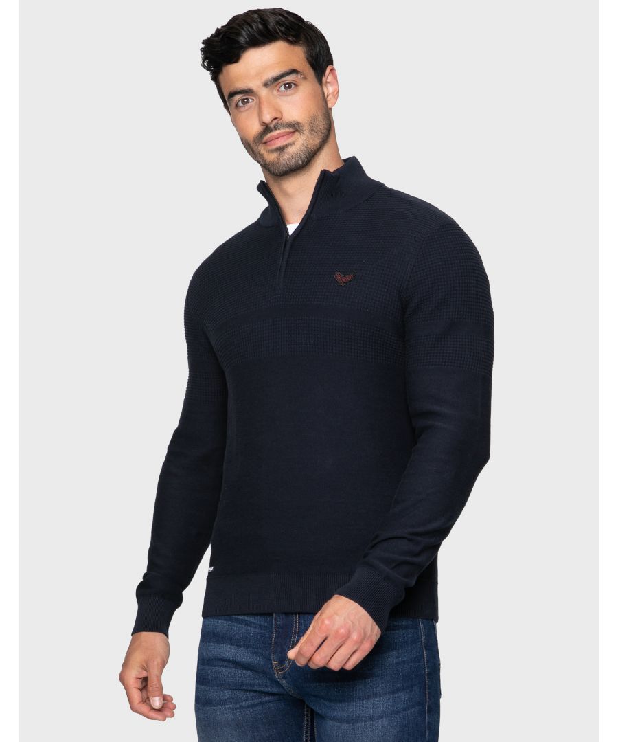 This lightweight cotton blend knitted jumper from Threadbare features a quarter zip, ribbed funnel neck and elasticated ribbed cuffs and hem. Perfect with jeans or chinos. Other colours available.