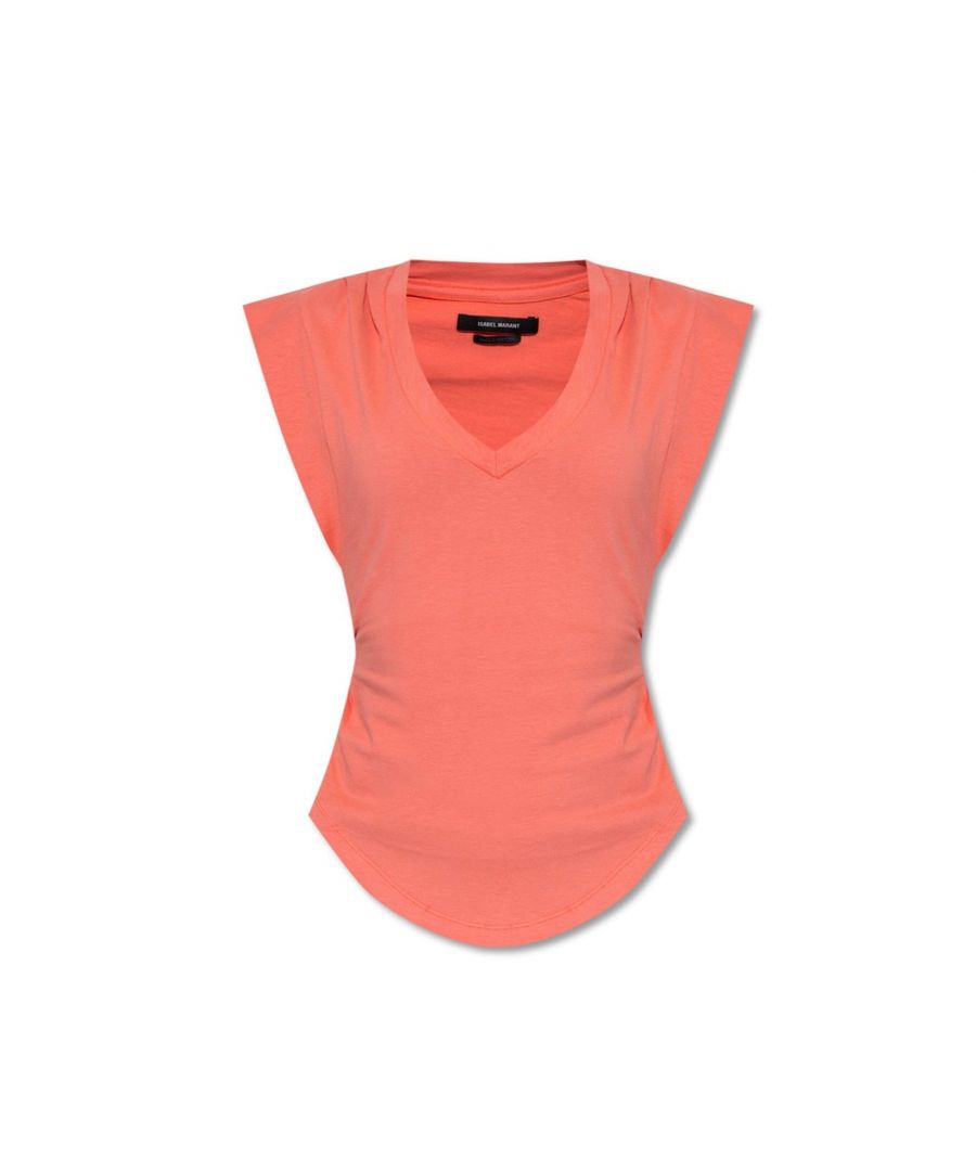 - Composition: 100% cotton - Short sleeves - Curved hem - V-neckline - Machine wash (delicate) - Made in Portugal - MPNÂ ZOFIA CORAL - Gender: WOMEN - Code: TOP IT 2 TC 13 O33 S2 T