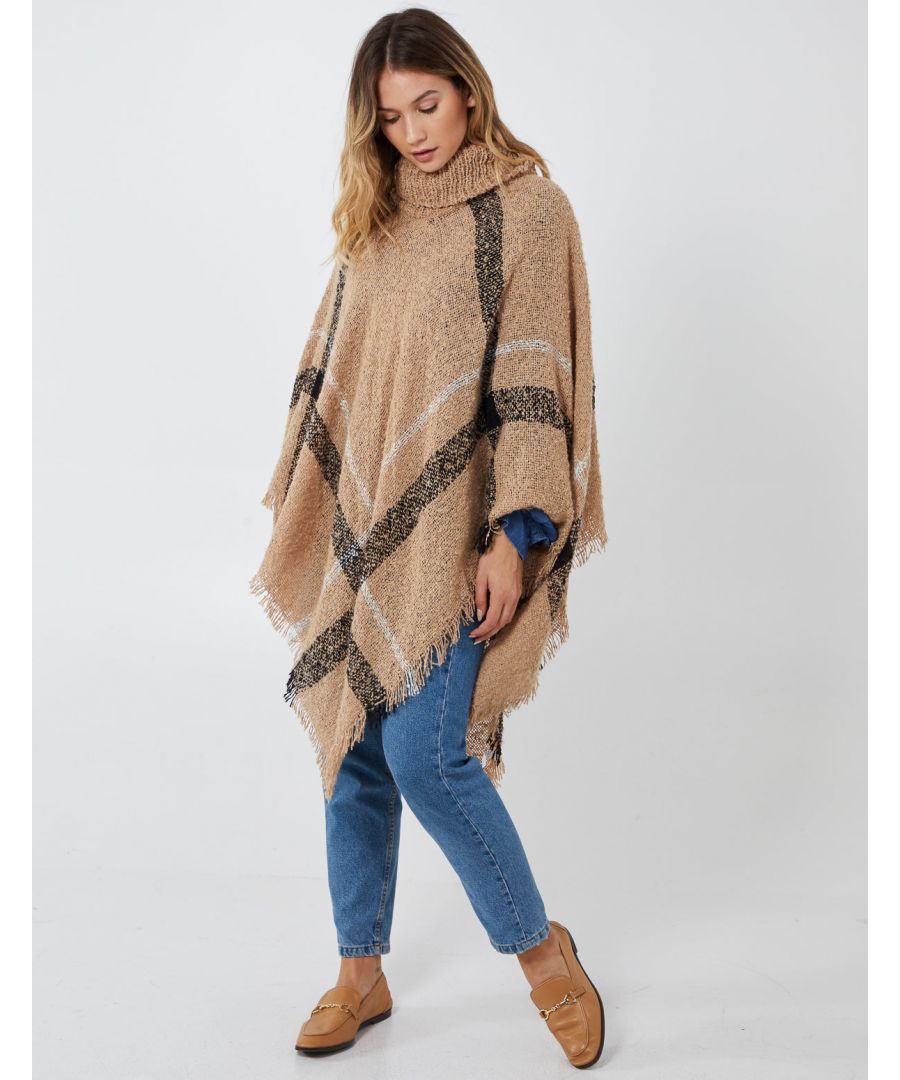 Keep warm in this season with our roll neck poncho. Soft fabrics and oversized style will going to help you keep this winter warm and cosy. Match with pair of jeans and sneakers for casual look.\n100% Polyester Machine washable Roll neck  Approx length 60 cm  UnfastenedThis item is a ONE size that fits UK 8-14