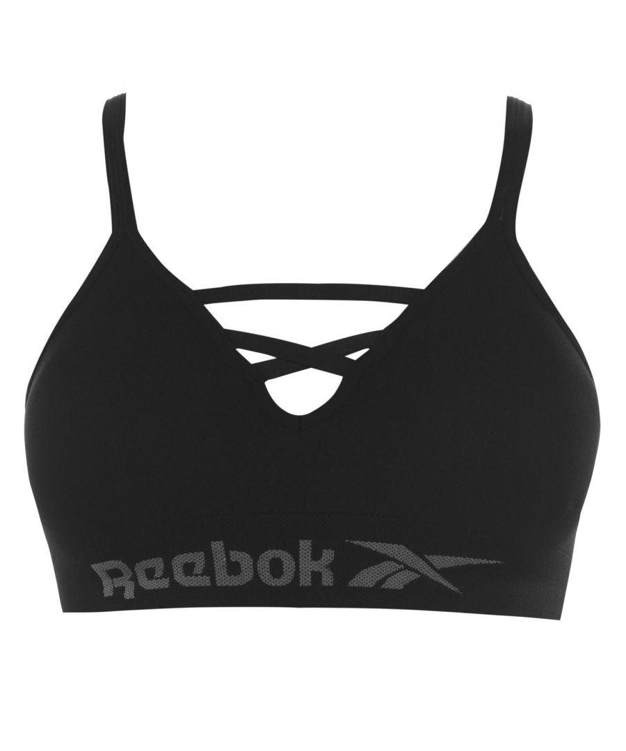 Reebok 2 Pack Strap Sports Bra Womens Train in comfort this season with these Reebok 2 Pack Strap Sports Bra. Constructed from a lightweight fabrication, these strappy sports bras are crafted with a V-neckline with criss-crossed strap detail and complete with the Reebok logo to the hem for brand recognition. > Sports Bra > 2 Pack > V Neck > Standard adjustable straps > Crossed strap detail > Printed Logo > Reebok Branding