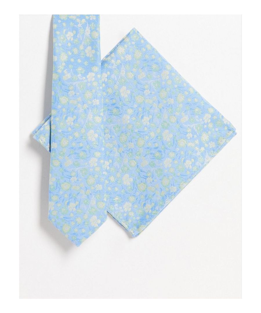 Tie set by ASOS DESIGN Do the smart thing Floral design Point-shaped ends Single keeper to reverse Matching pocket square  Sold By: Asos
