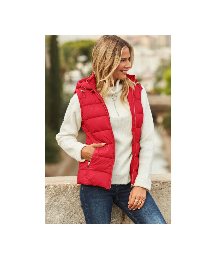 Image for Red Hooded Padded Gilet With Zip Pockets
