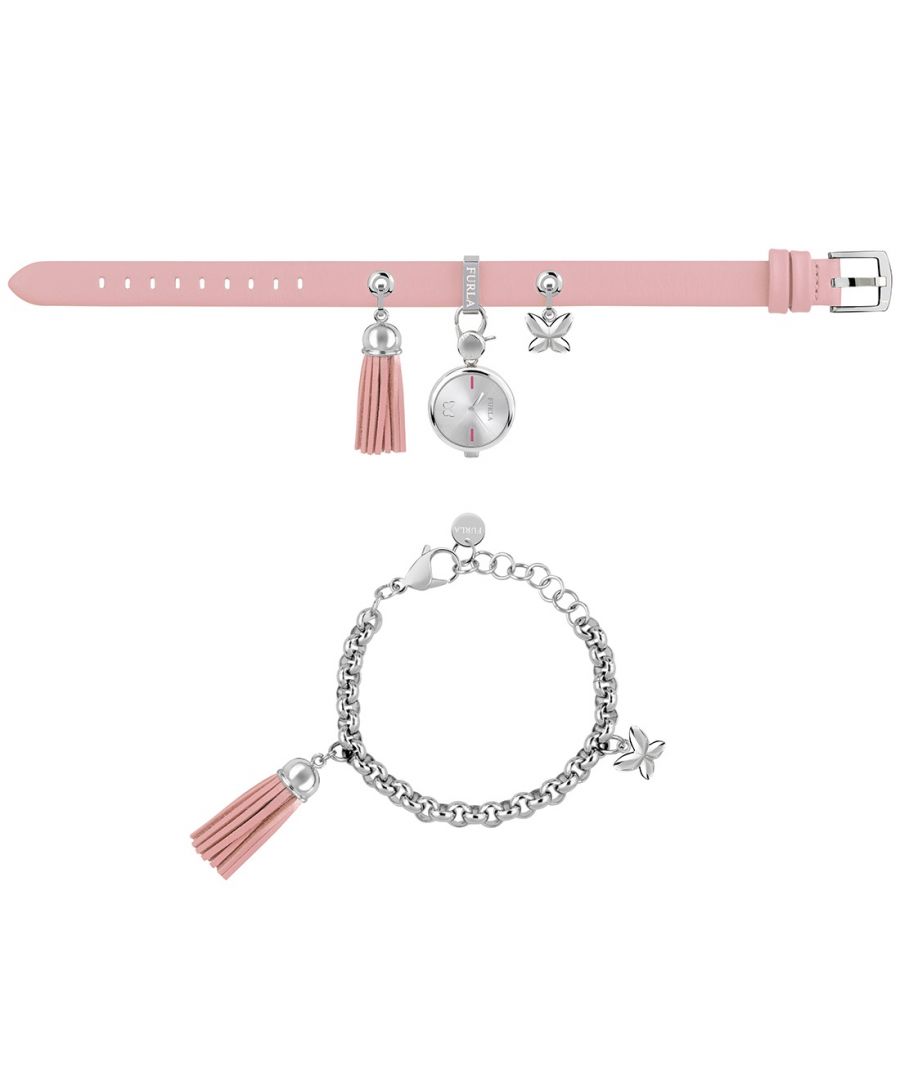 furla womens white dial chain calfskin leather set watch - pink - one size