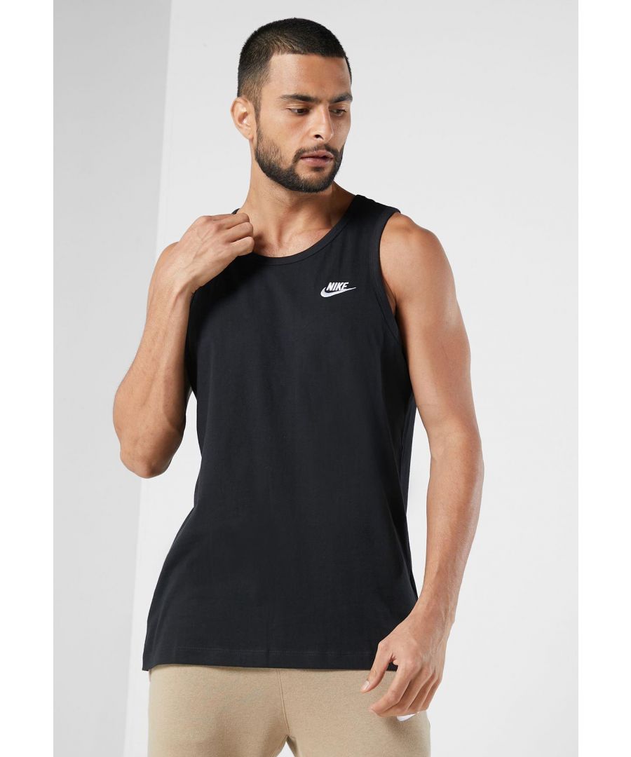 Nike practical and stylish tank top. The model will be perfect for both typical urban and sports sets. Thanks to the cotton fabric, it will allow the skin to breathe, ensuring constant comfort. The Black colors have been broken with the White Nike logo.