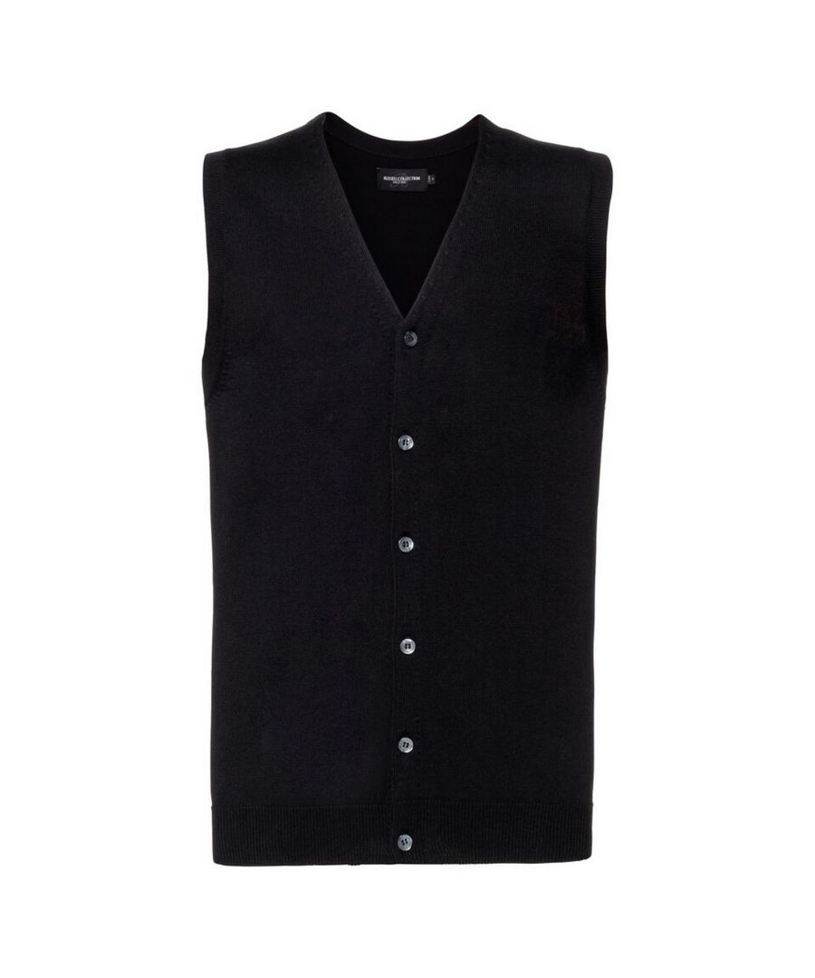 Russell Collection Mens V-neck Sleeveless Knitted Cardigan (Black)