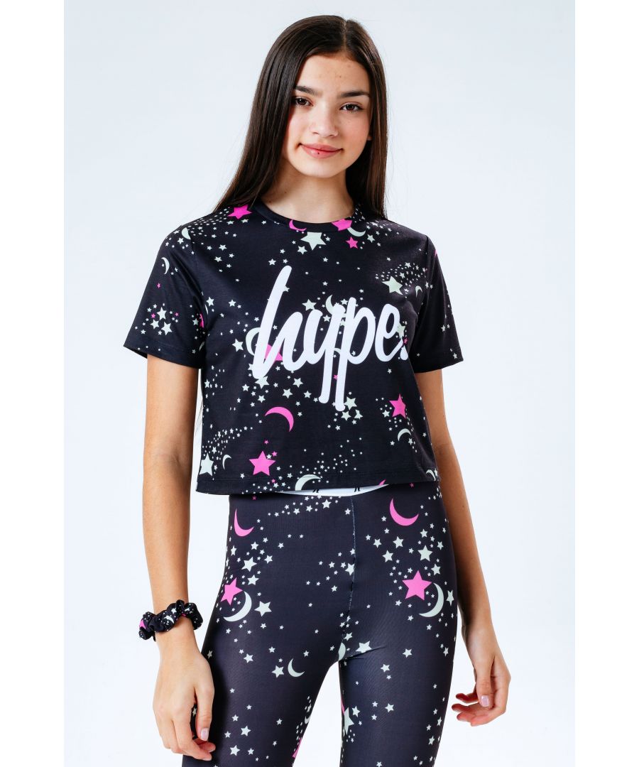 Image for Hype Black Mystic Aop Kids Crop T-Shirt & Scrunchie Set