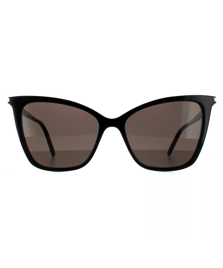 Saint Laurent Cat Eye Womens Black Grey Sunglasses Saint Laurent are a chic cat eye style crafted with a slim acetate frame for an elegant finish and embellished with the Saint Laurent engraved logo on the temples.