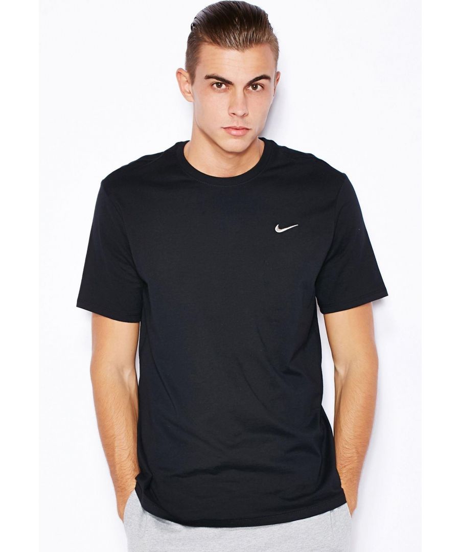 Nike Classic Mens T-shirt Fitness Wear.\nSoft and Stretchable Rich Cotton Fabric.\nRibbed Crew Neck and Short Sleeves.\nInterior Taping to Neck for Durability.\nEmbroidered Nike Swoosh Logo Branding.\nPerfect for Sports Training, Recreational Events and Even as Casual Wear.